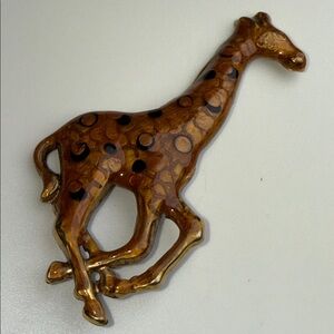 Orange & Black spotted semi metallic realistic Giraffe brooch pin cute